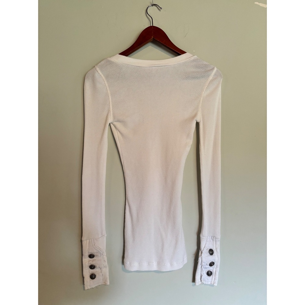 Free People Waffle Knit Thermal Top Scoop Neck Button Cuff XS - Picture 4 of 6